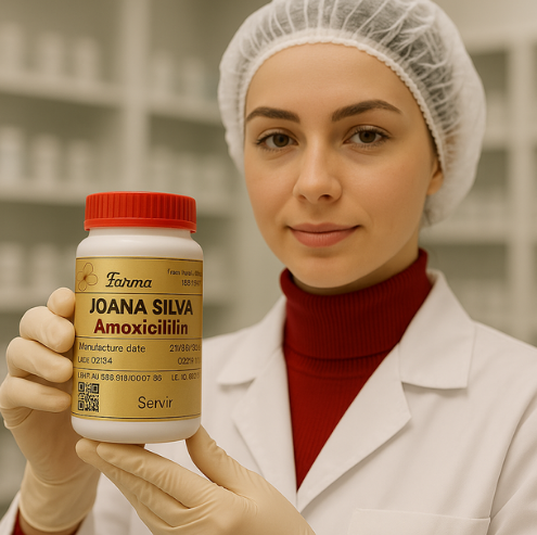 Imagem ilustrativa de uma mulher segurando um medicamento com etiquetas BOPP