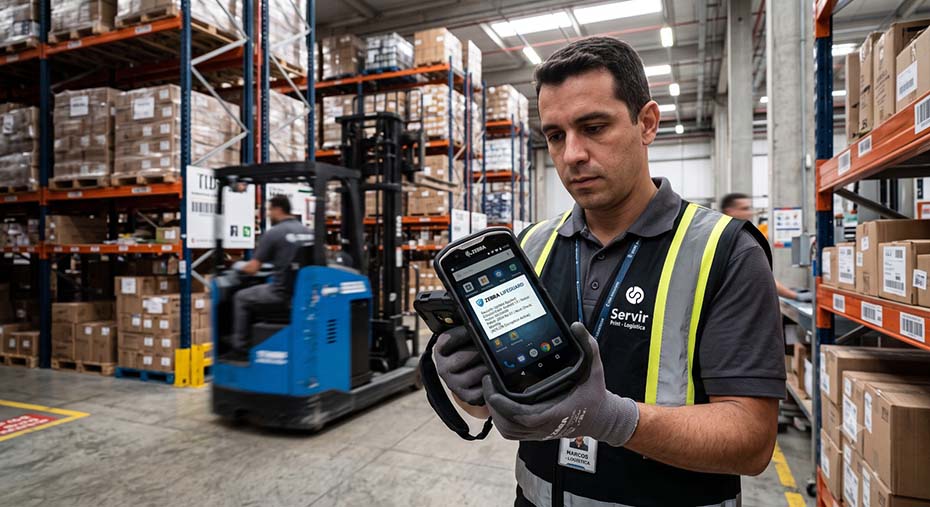 Coletor de dados Zebra com Android executando LifeGuard em ambiente industrial