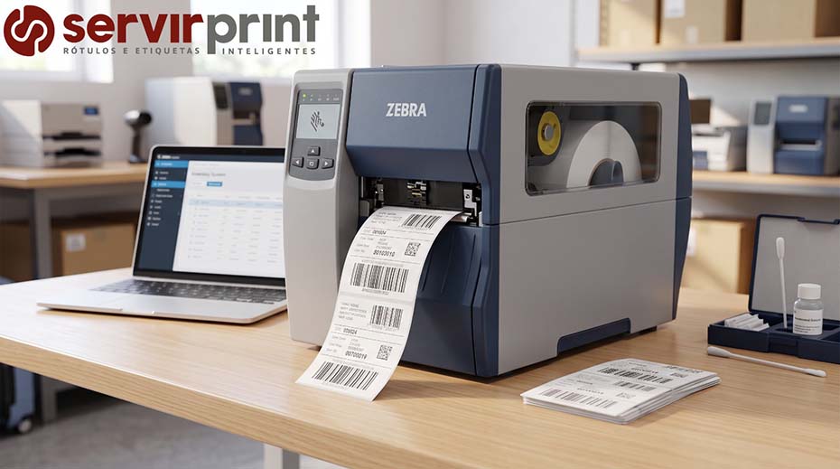 Técnico realizando manutenção em cabeçote de impressão Zebra para aumentar a vida útil e reduzir falhas.